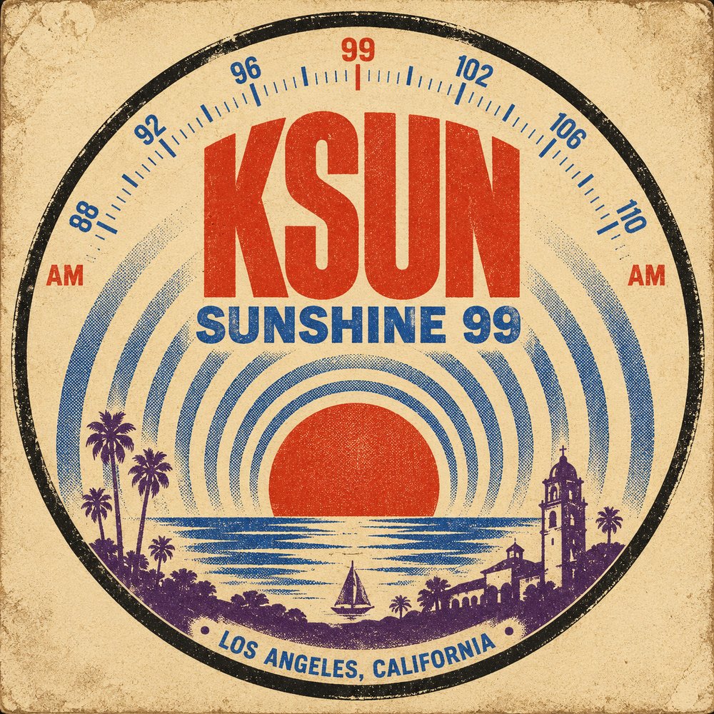 KSUN Sunshine 99 radio dial logo, Los Angeles California